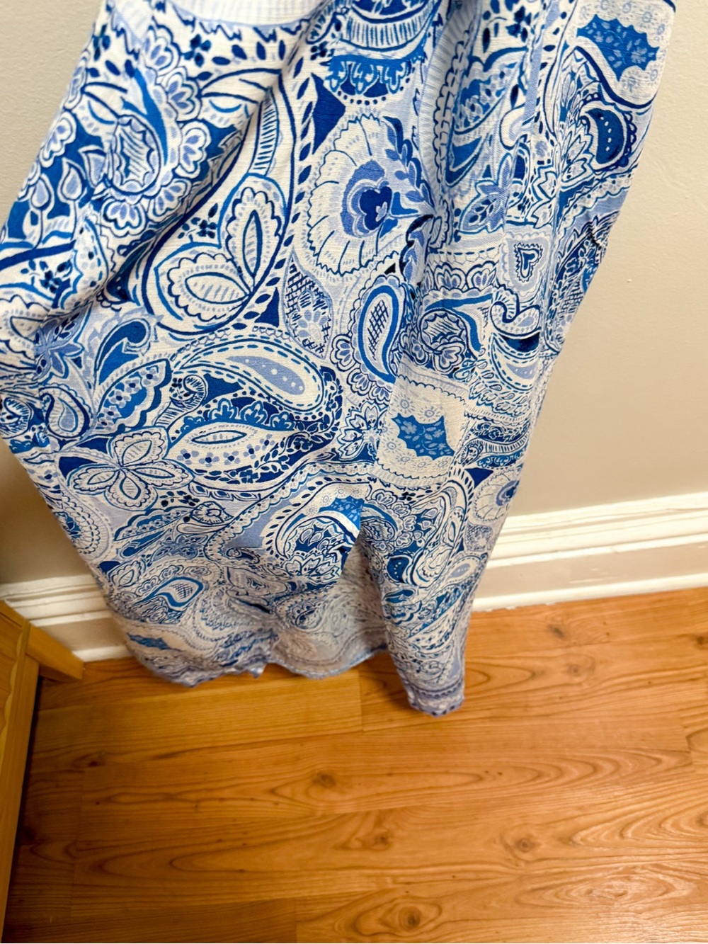 Zara blue white greek‎ tile print paisley coastal linen maxi dress euro summer S - Picture 5 of 10